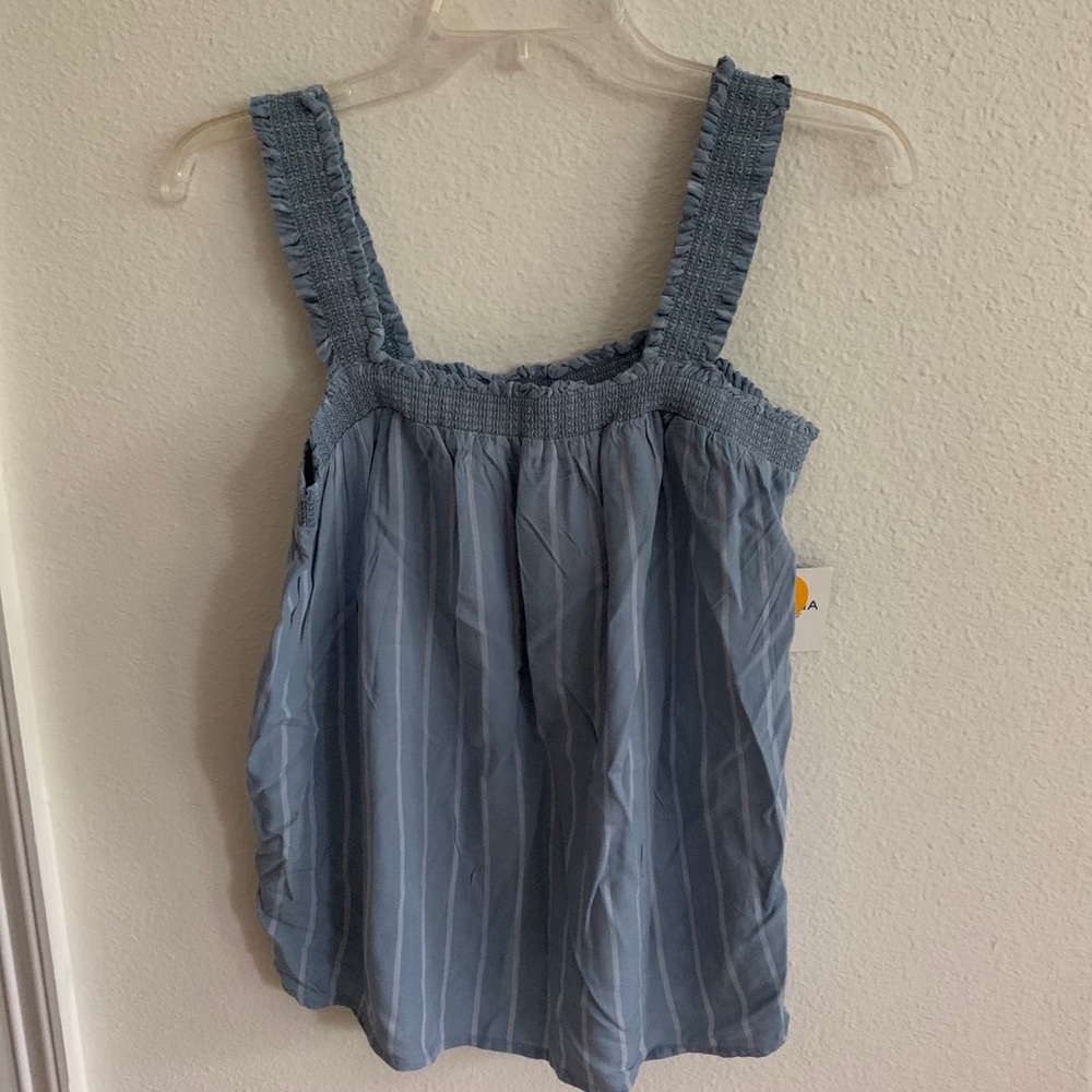 Blue with white striped tank top